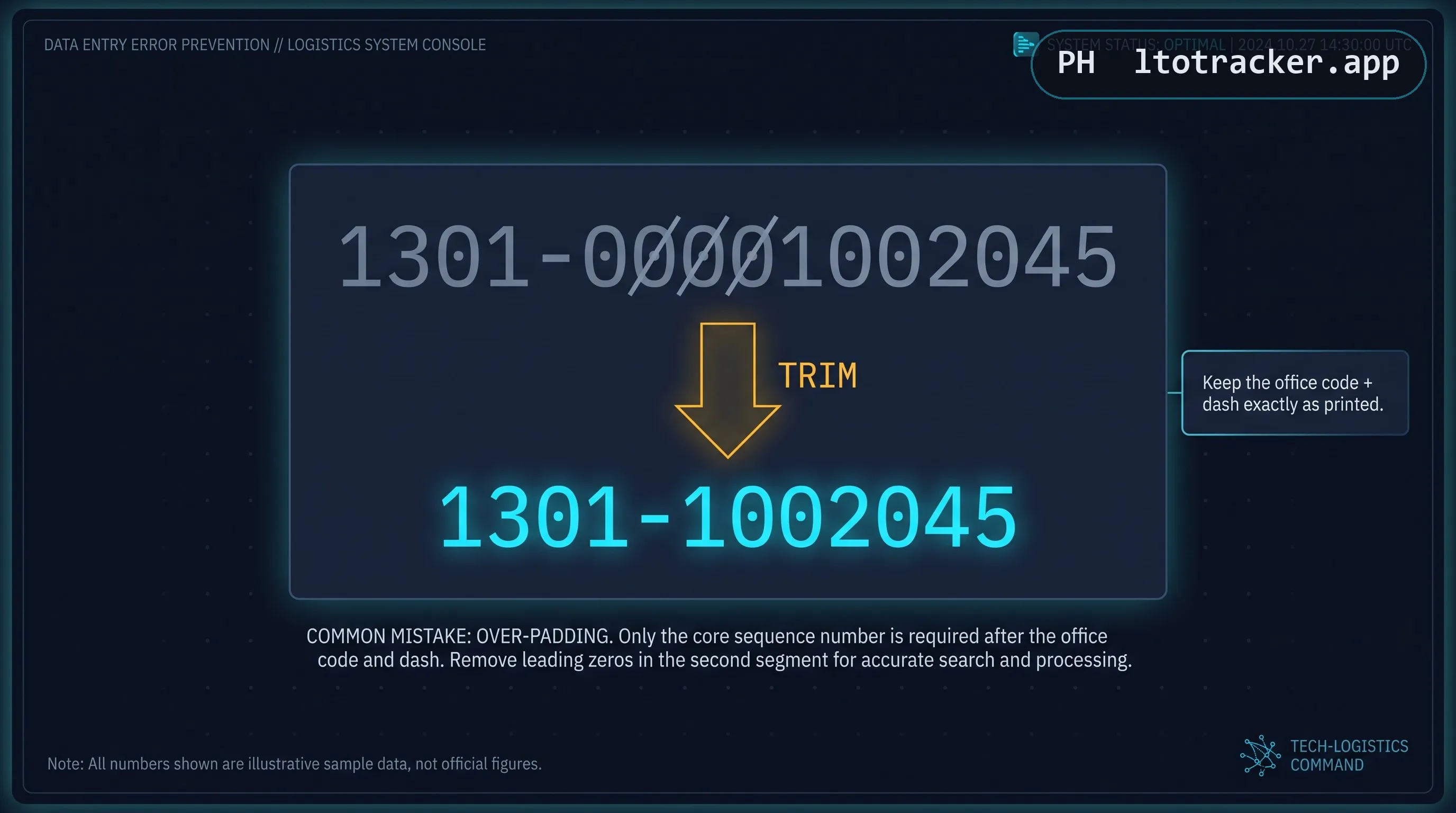 Comparison of an MV File Number with extra leading zeros crossed out above the correctly trimmed, searchable version